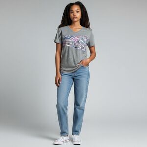 TEK GEAR solid Gray Blue White Pink V Neck Short Sleeve Tee Shirt Cotton Blend L